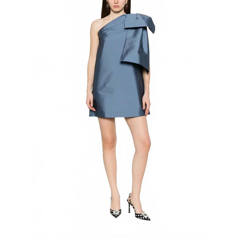 NEW BERNADETTE winnette one-shoulder bow mini dress in blue